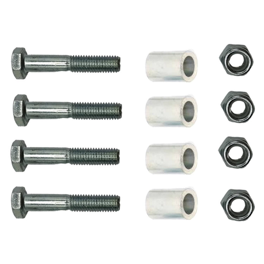 Threaded bolts, bushings, and lock nuts for suspension leveling lift installation