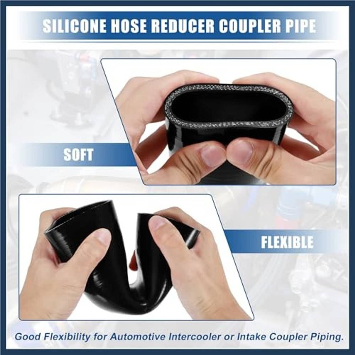Black silicone hose reducer coupler pipe, flexible elbow squeezed by hands