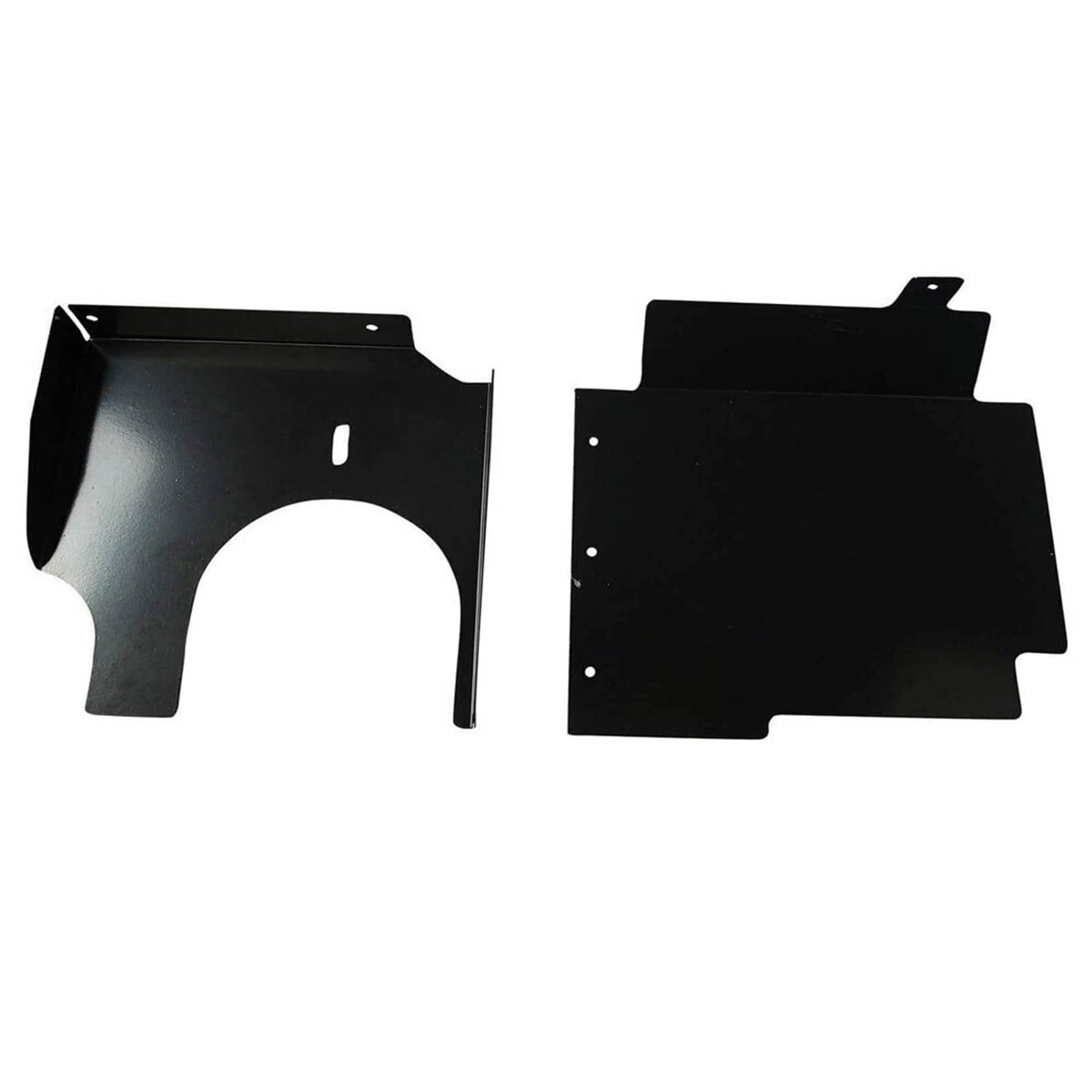 Black heat-shield plates with cutouts for 4-inch cold air intake kit mounting