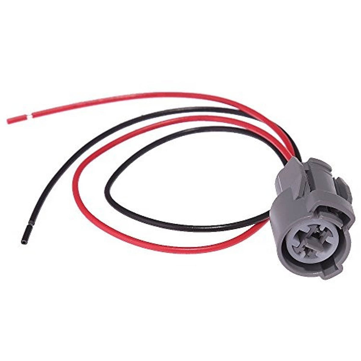 Coolant temperature sensor pigtail connector with grey plug and red/black cable loops