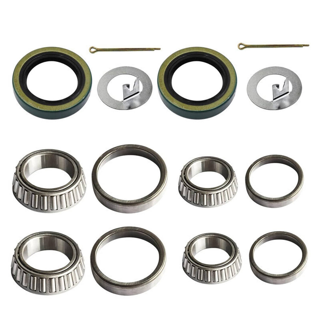 Trailer bearing kit seals set with grease seals, cotter pins, snap rings, and bearings