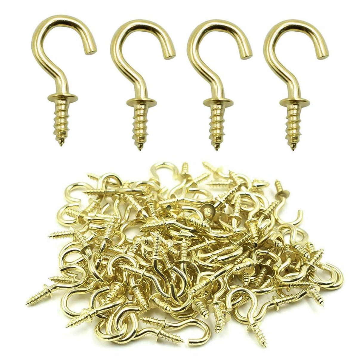 Gold ceiling cup hooks with screws, multiple hooks and loose pack