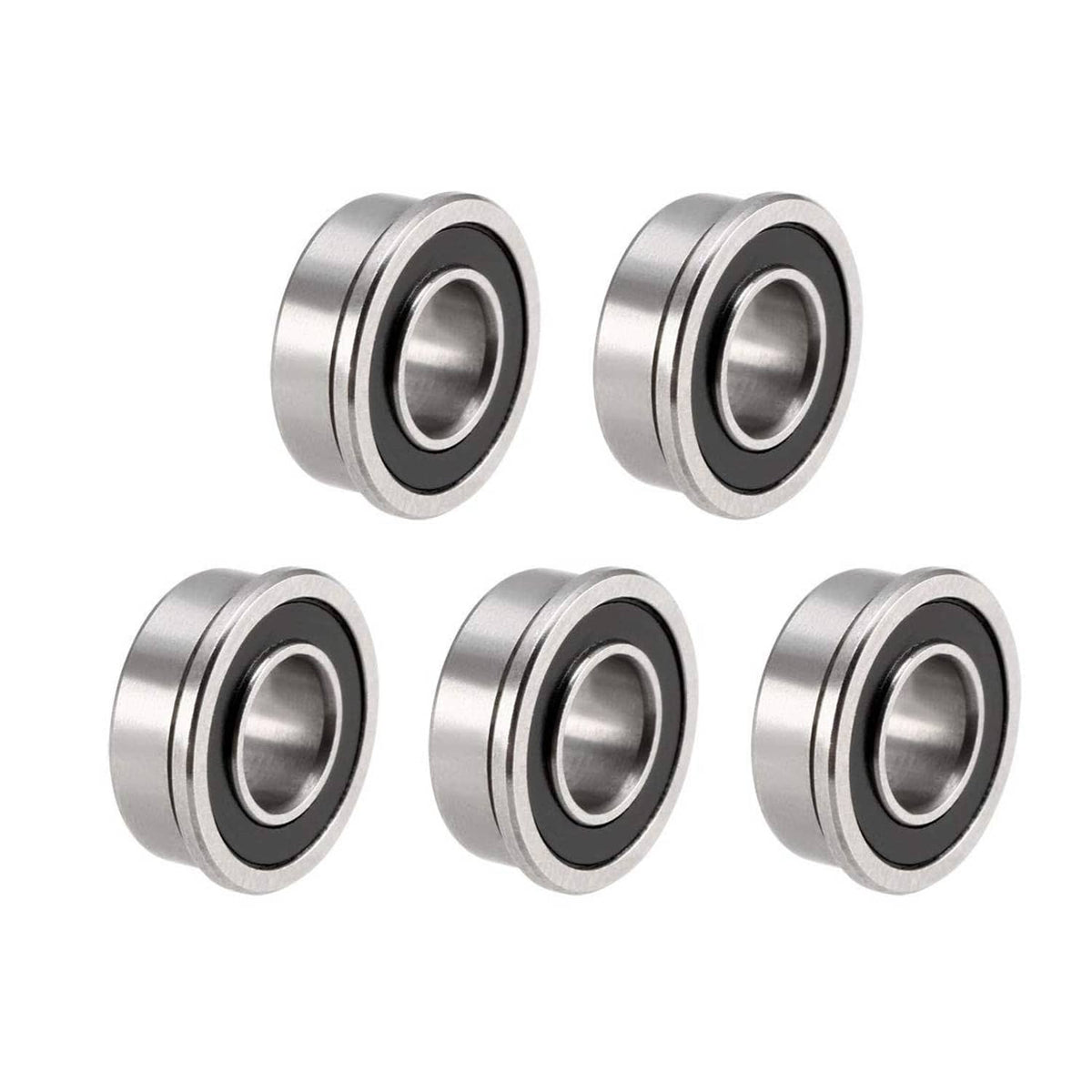 Double-sealed flanged ball bearings, metal with dark seal rings (5-piece set)