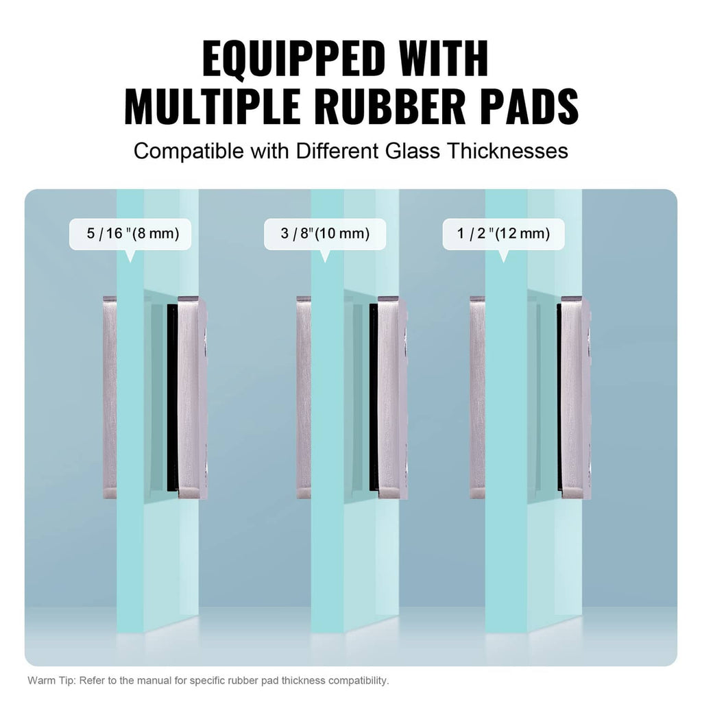 Square glass clamp with multiple rubber pad inserts for different glass thicknesses