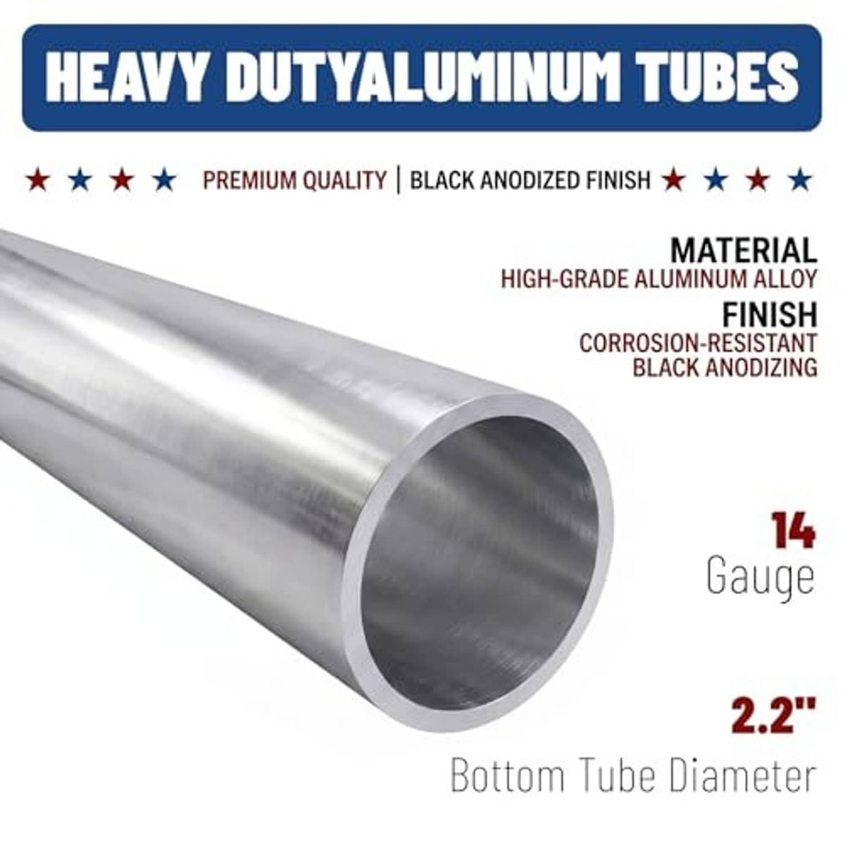Silver aluminum tube section with black anodized finish, heavy-duty construction