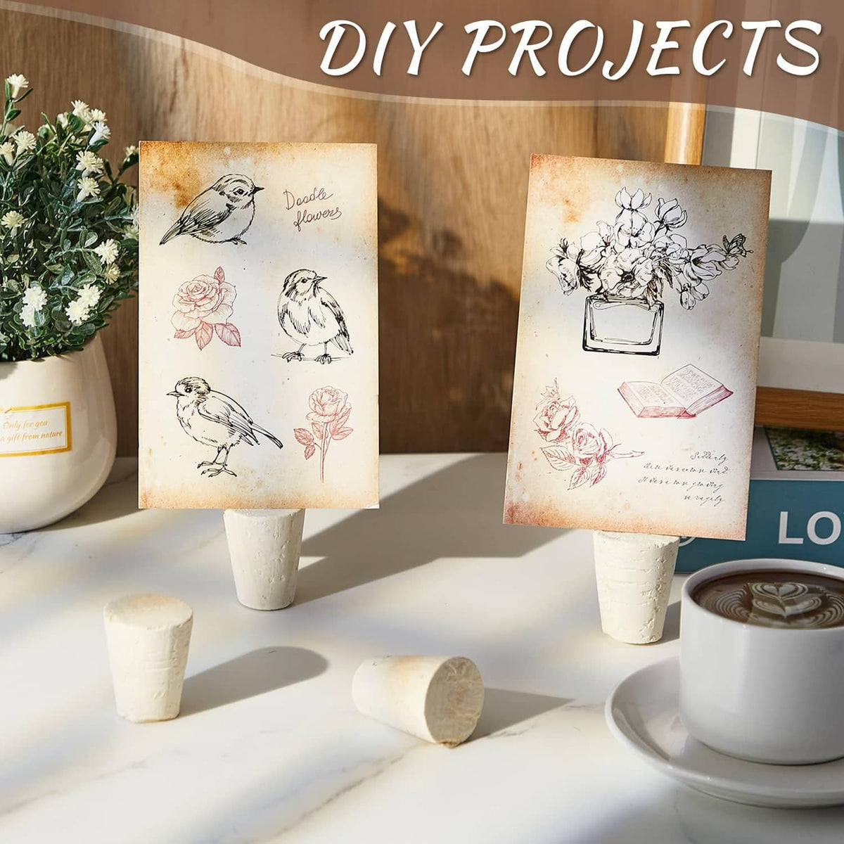 Light brown cork stoppers set, displayed as small round-top pegs for DIY crafts