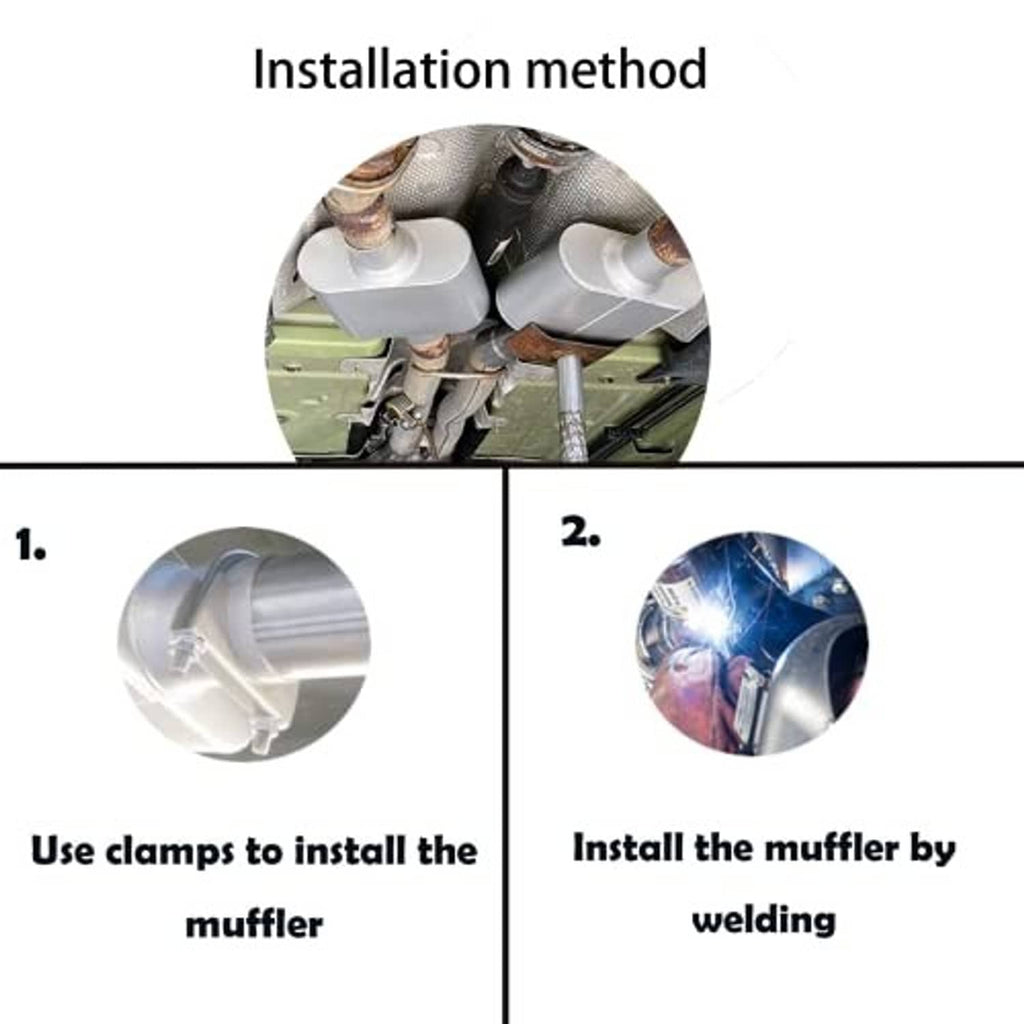 Universal muffler installation guide showing clamps and welding method for mounting