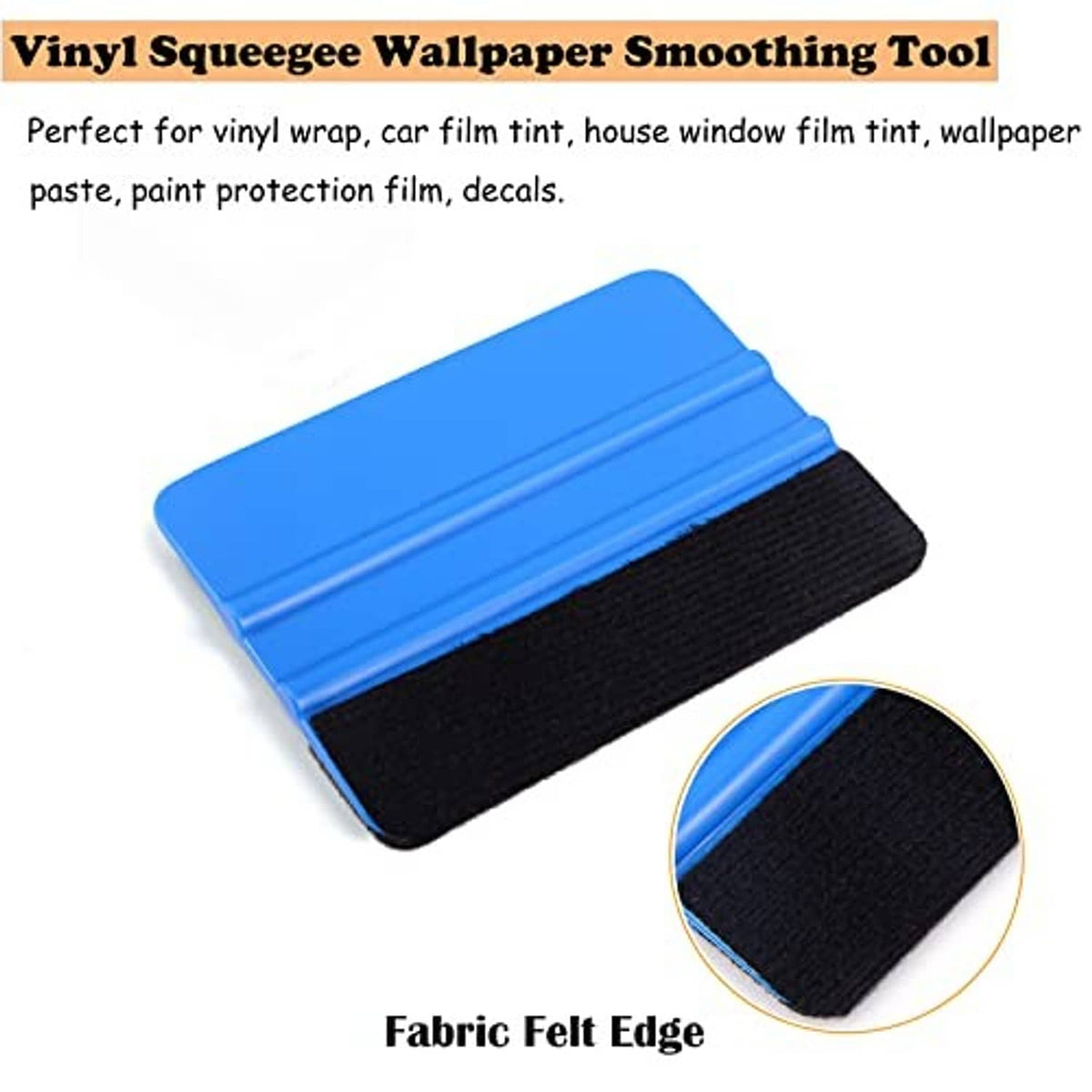 Blue 4 in vinyl squeegee with black fabric felt edge for smoothing decals