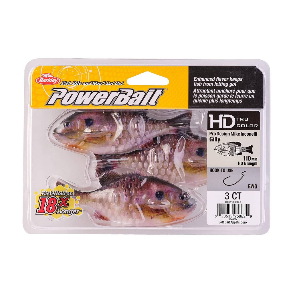 Berkley PowerBait HD Gilly 110mm bluegill soft baits, 3 ct package
