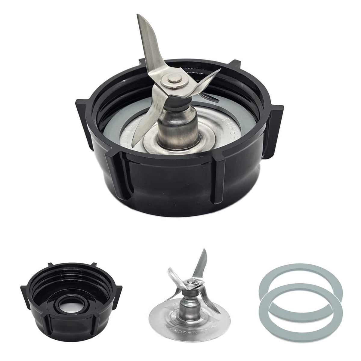 Black blender ice blade assembly with stainless steel 3-blade rotor