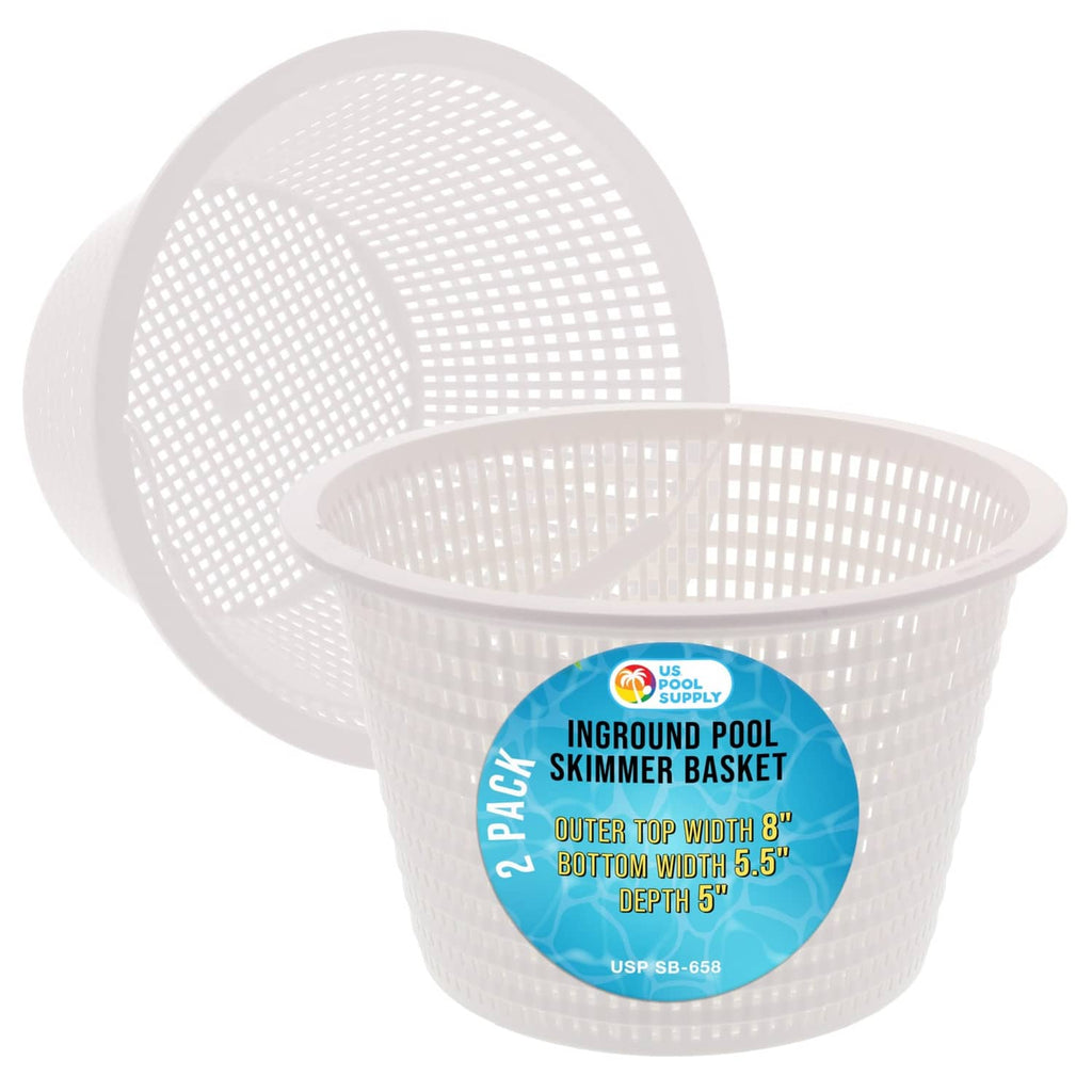 Off-white plastic skimmer replacement basket with mesh sides and shallow rim