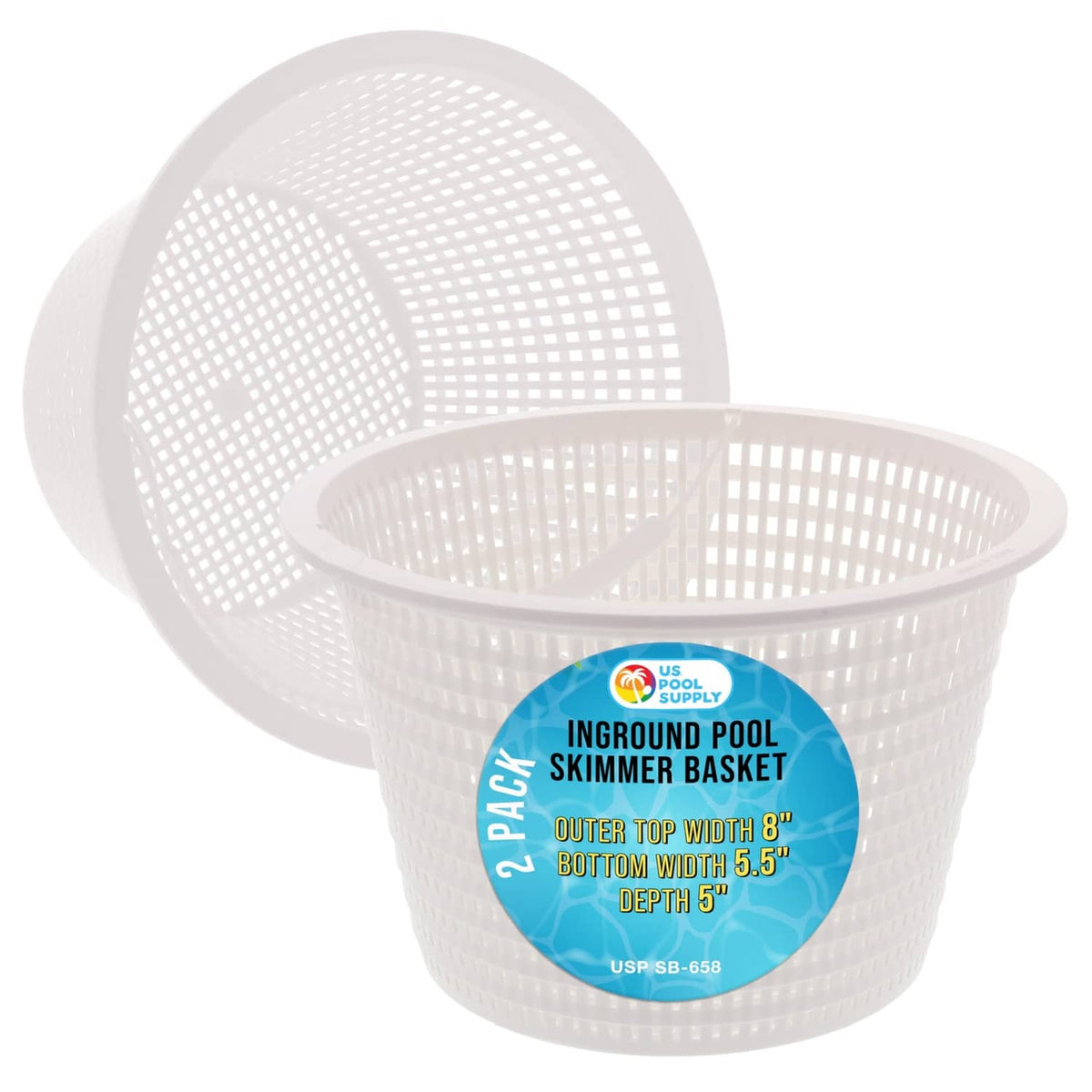 Off-white plastic skimmer replacement basket with mesh sides and shallow rim