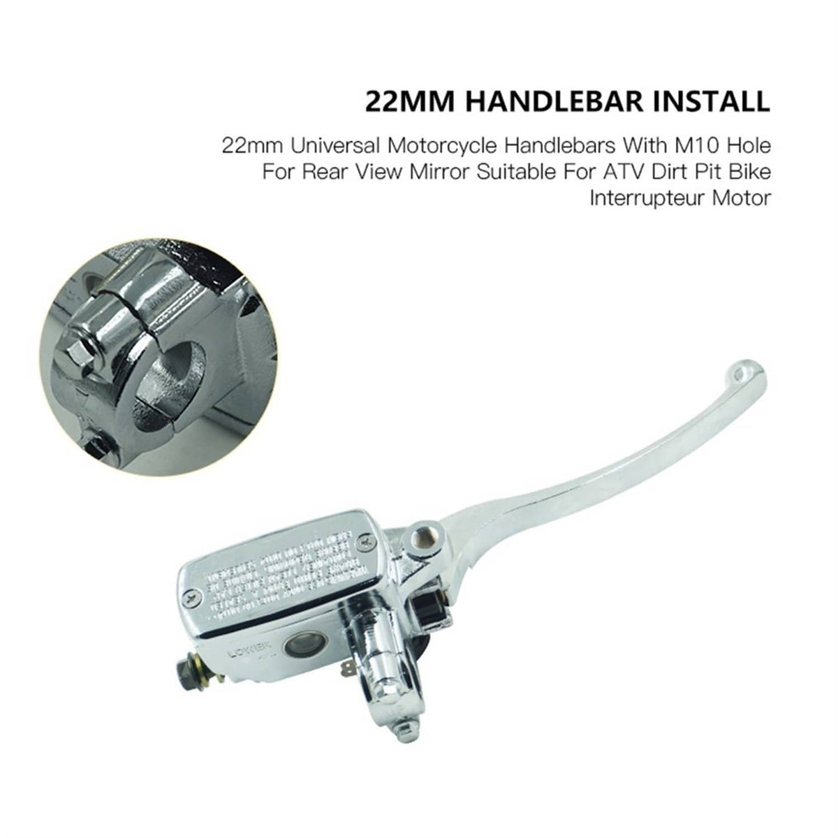 Chrome 22mm handlebar hydraulic master cylinder lever with curved aluminum arm