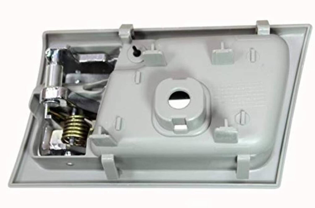 Gray interior door handle mechanism base with mounting bracket and screw points