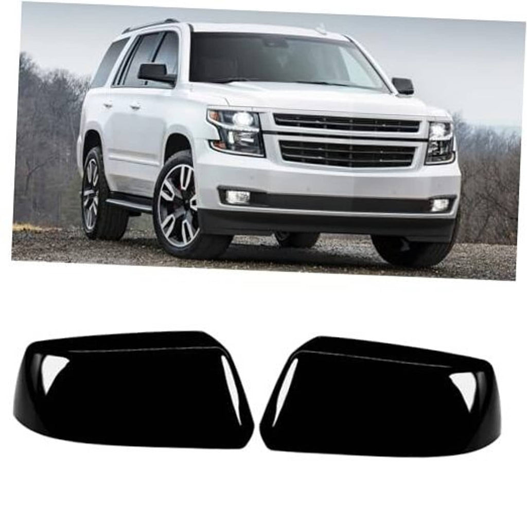 Pair of glossy black side mirror covers, curved shape for SUV mirrors