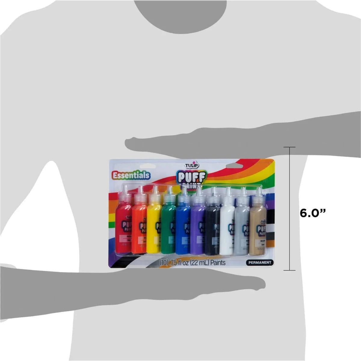 Tulip Puff Paint Essentials rainbow 10-pack permanent multi-surface paint pack, 6 in