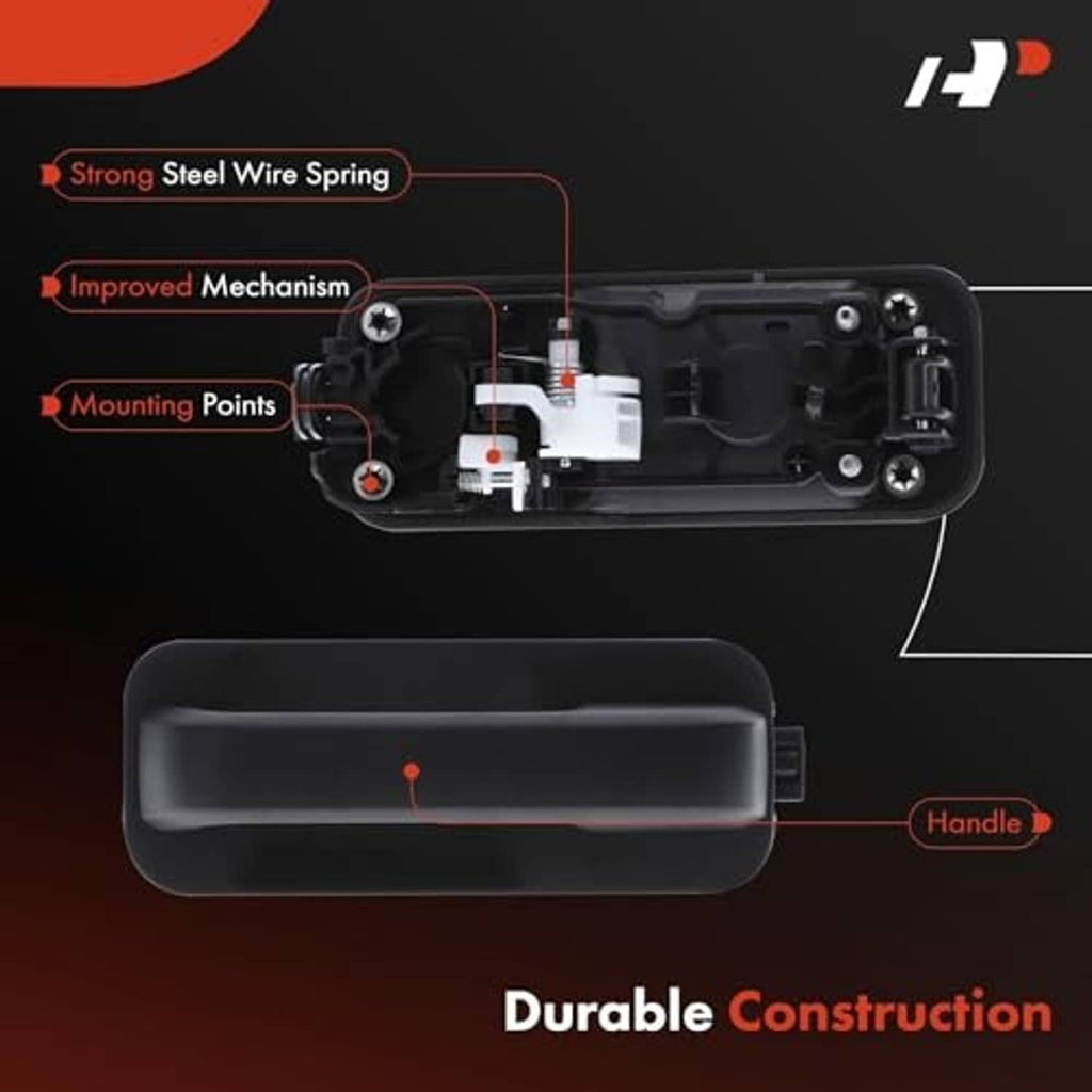 Exterior door handle with internal mechanism diagram and handle assembly detail