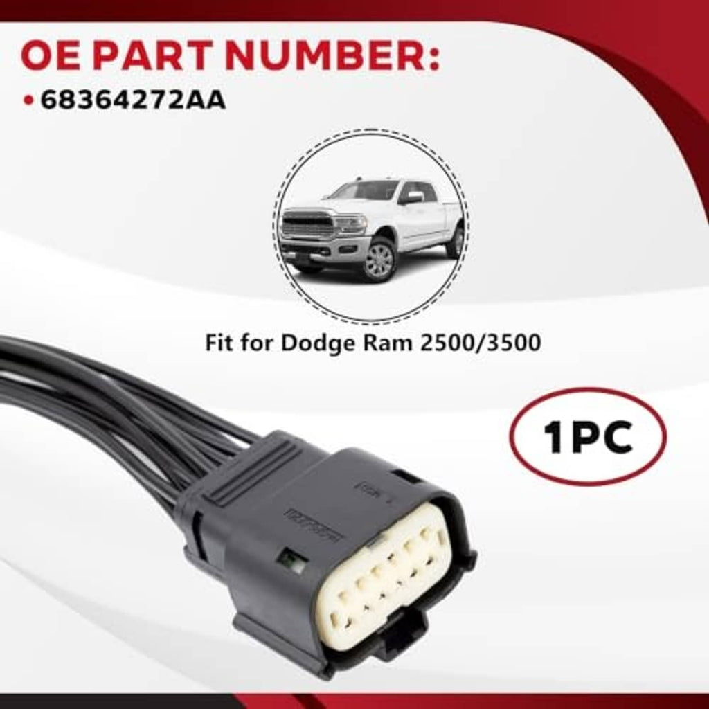 Headlight connector plug with 12-pin socket, black wiring harness