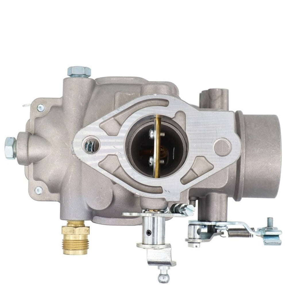 Gray metal carburetor showing round throttle bore with brass inlet and mounting ports