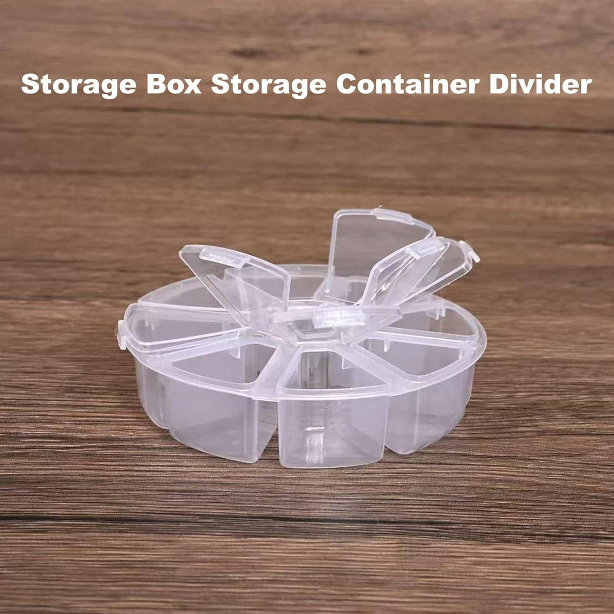 Transparent round jewelry bead storage organizer with 8 divided compartments