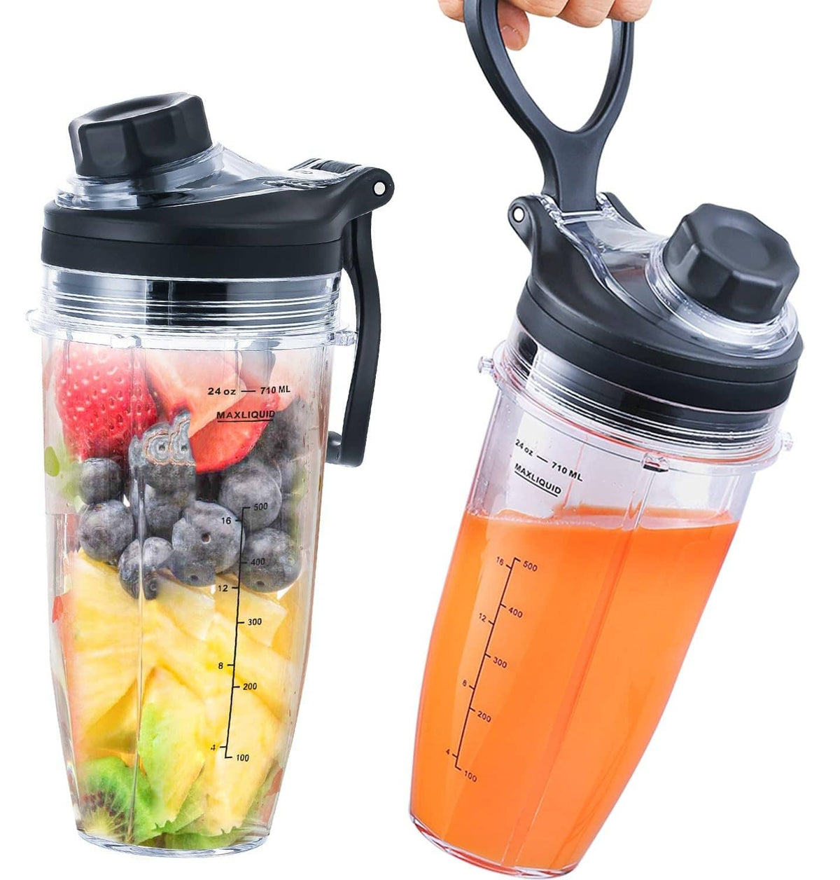 24 oz blender replacement cup with clear jar and black lid with carry handle