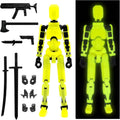 Neon yellow poseable action figure with black accessories and extra weapon parts