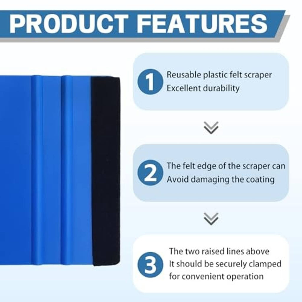 Blue felt edge squeegee scraper features two raised ridges design