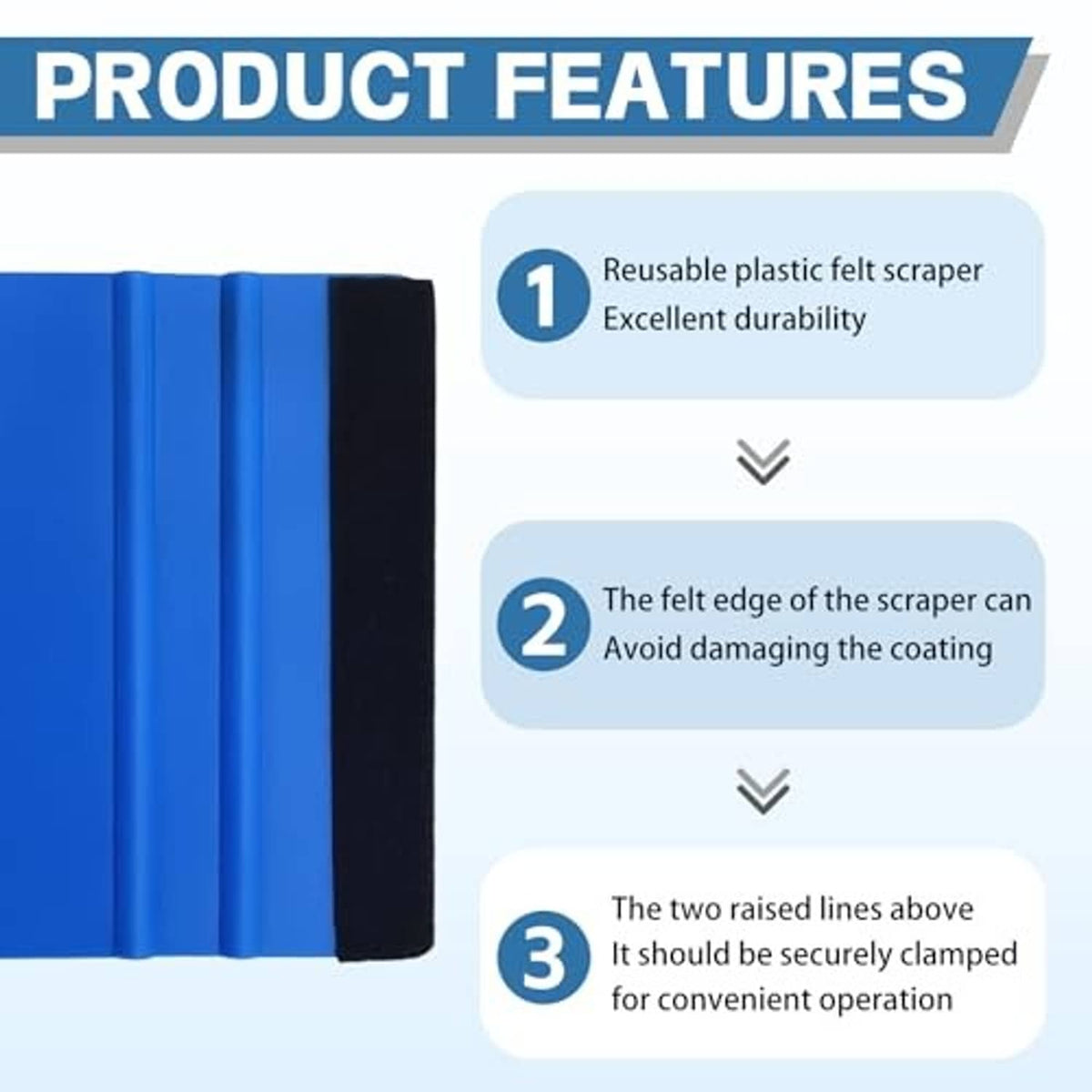 Blue felt edge squeegee scraper features two raised ridges design