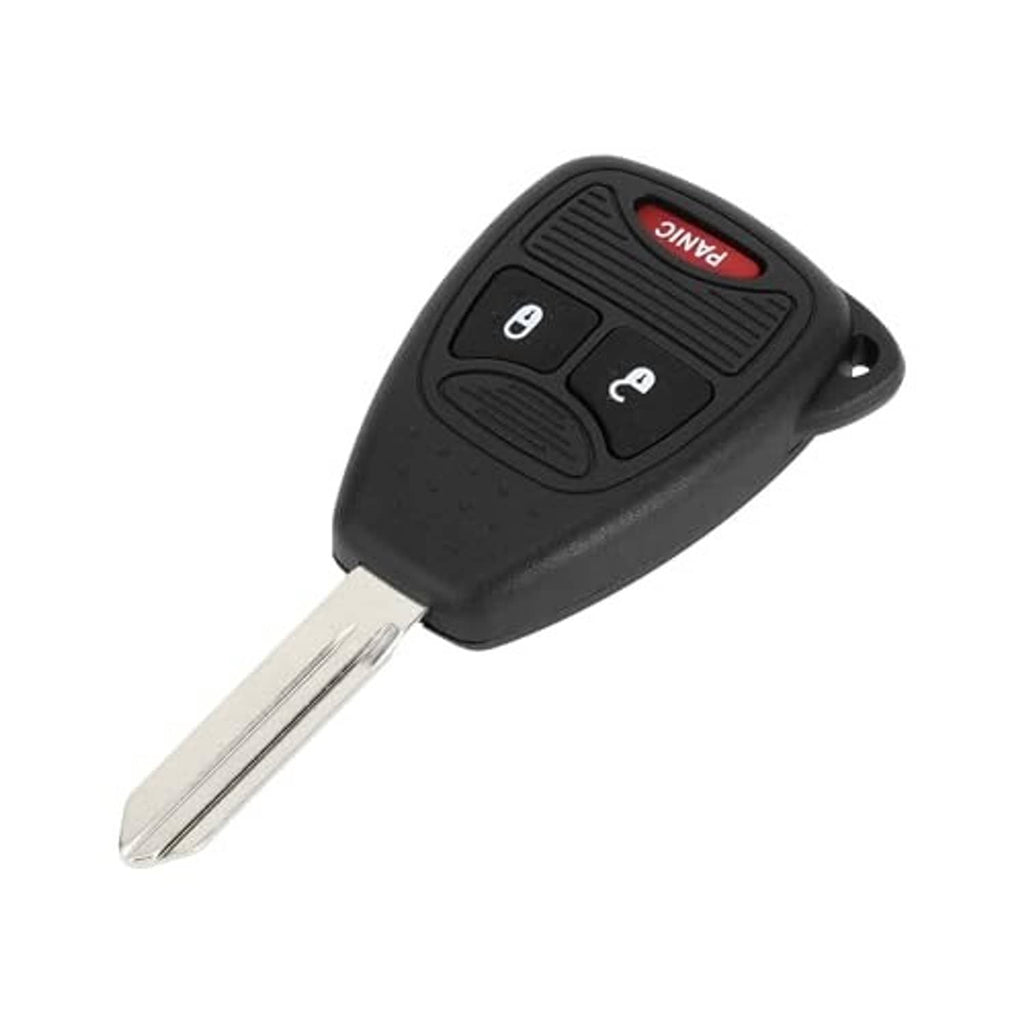 Black keyless remote fob shell case with button panel and metal key blade, close-up