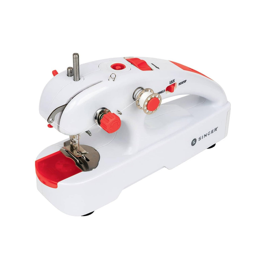 White and red handheld cordless mending machine close-up