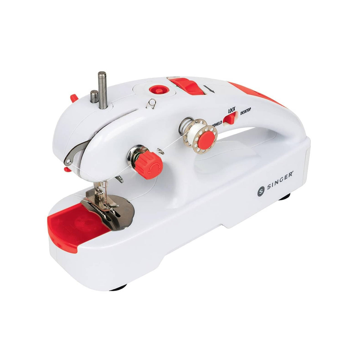 White and red handheld cordless mending machine close-up