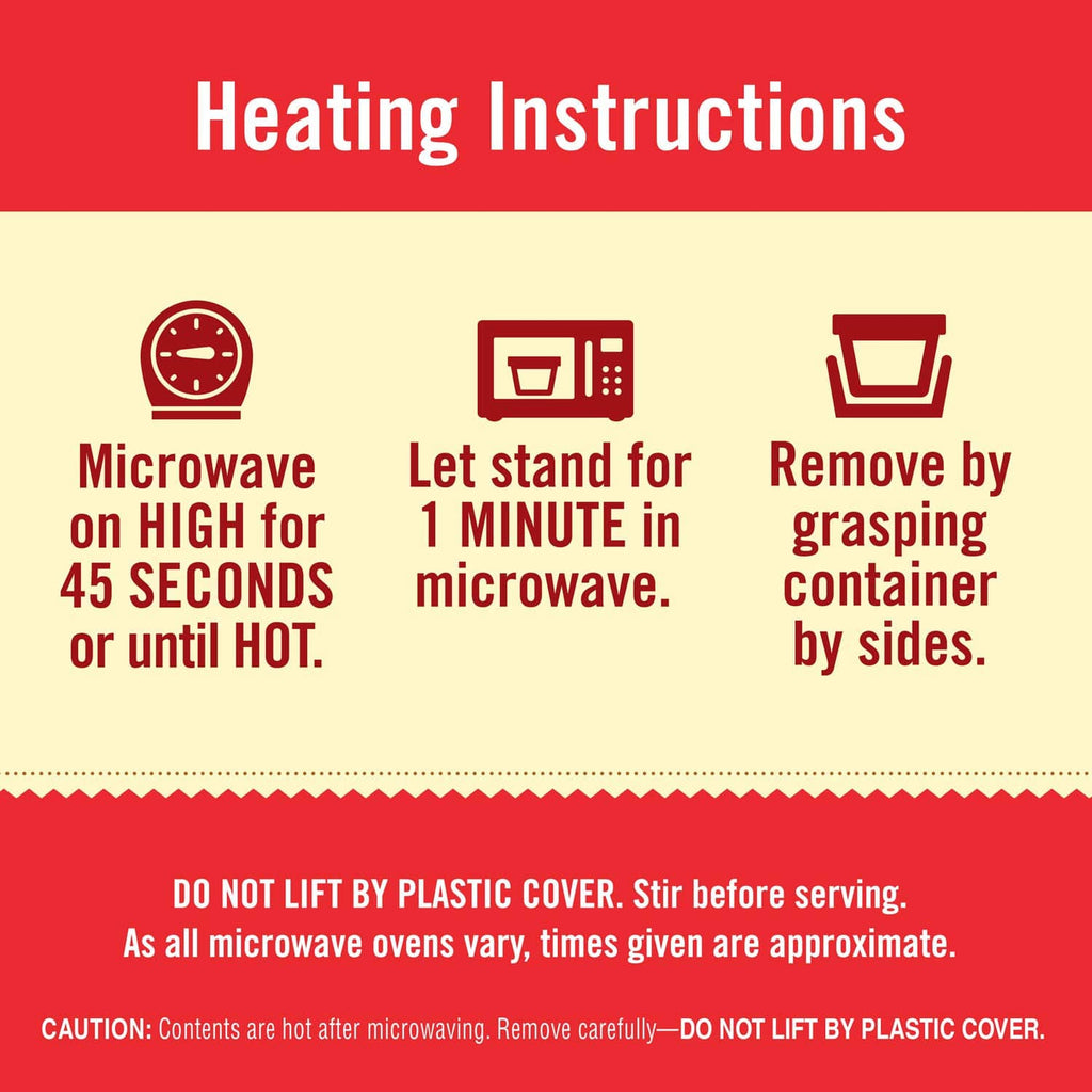 Heating instructions for microwaveable ravioli cup: microwave high, then stand