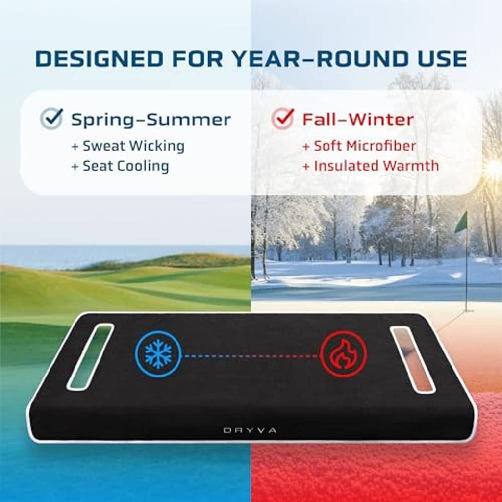 Black waterproof seat cover with beige cushion panels for year-round use