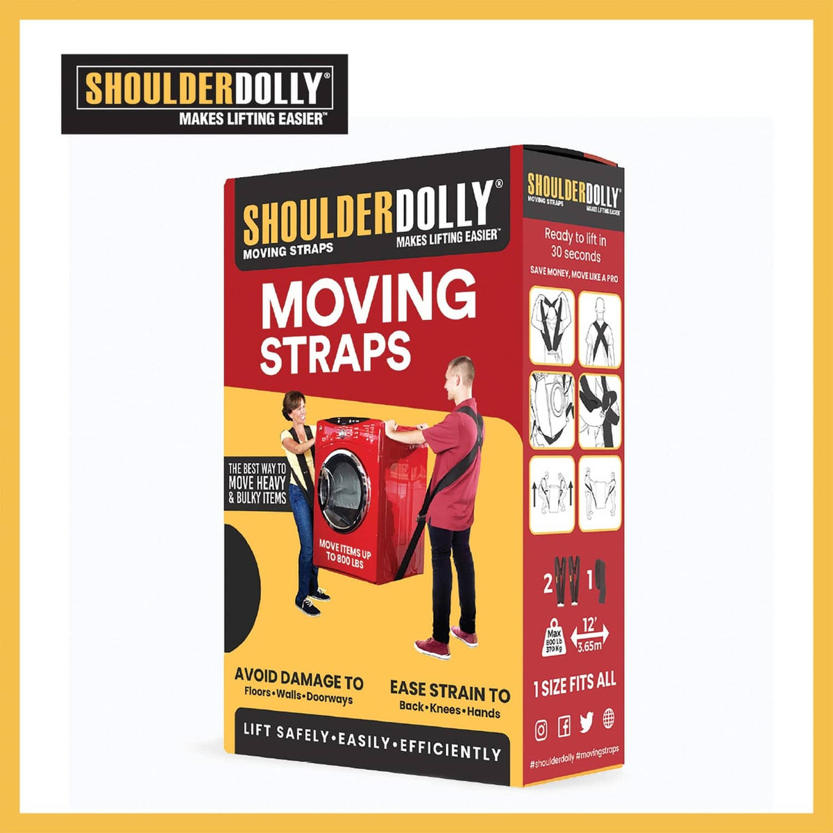 Shoulder dolly moving straps retail box for lifting and moving large items