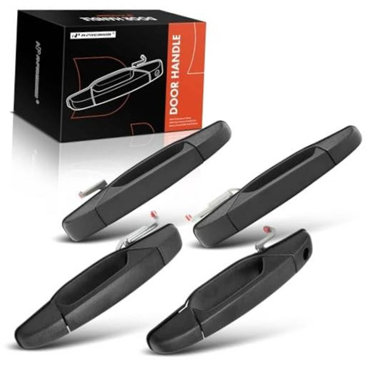 Exterior door handle set, textured black metal+ABS handles with mounting hardware