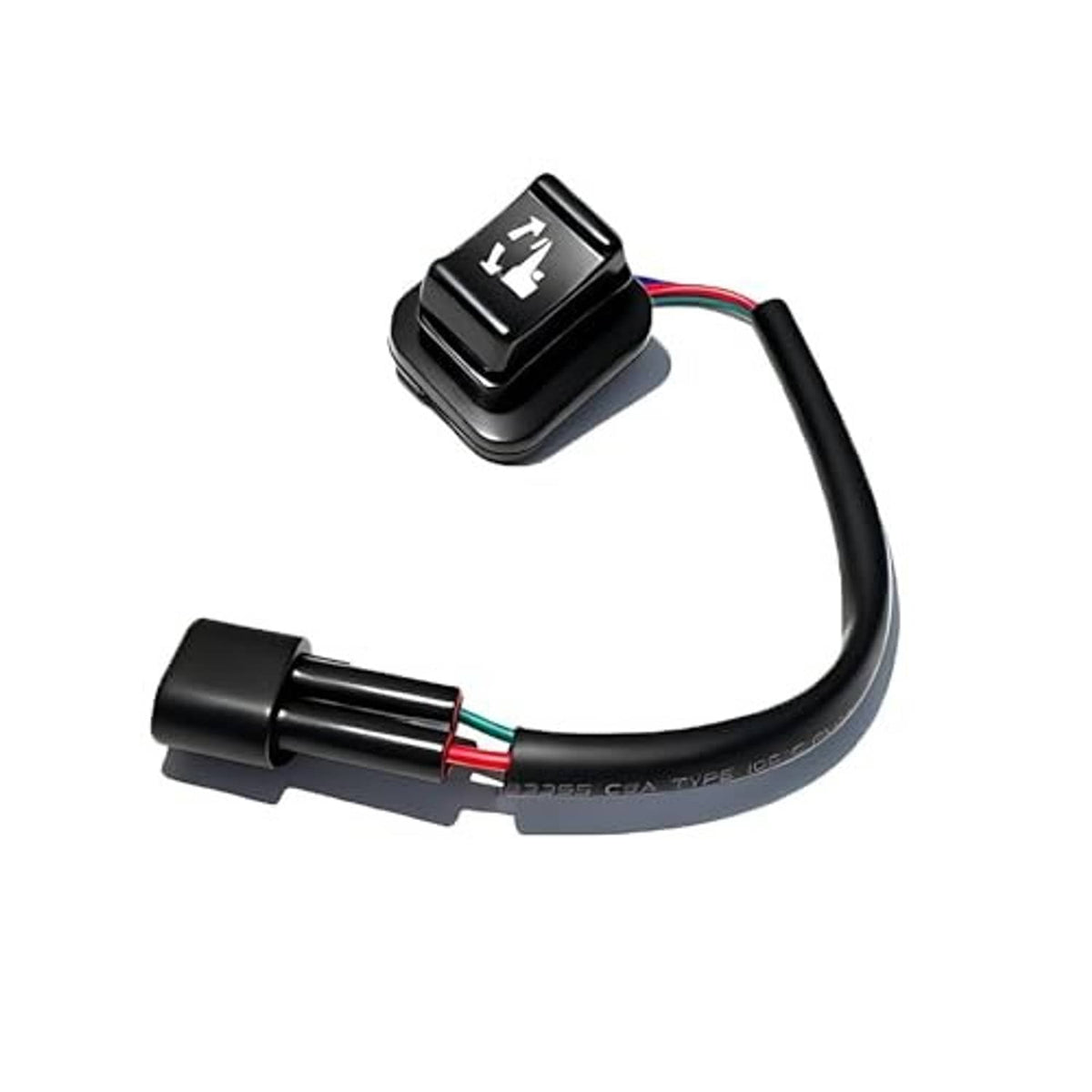 Marine power trim and tilt switch with black button housing and curved cable with color wires