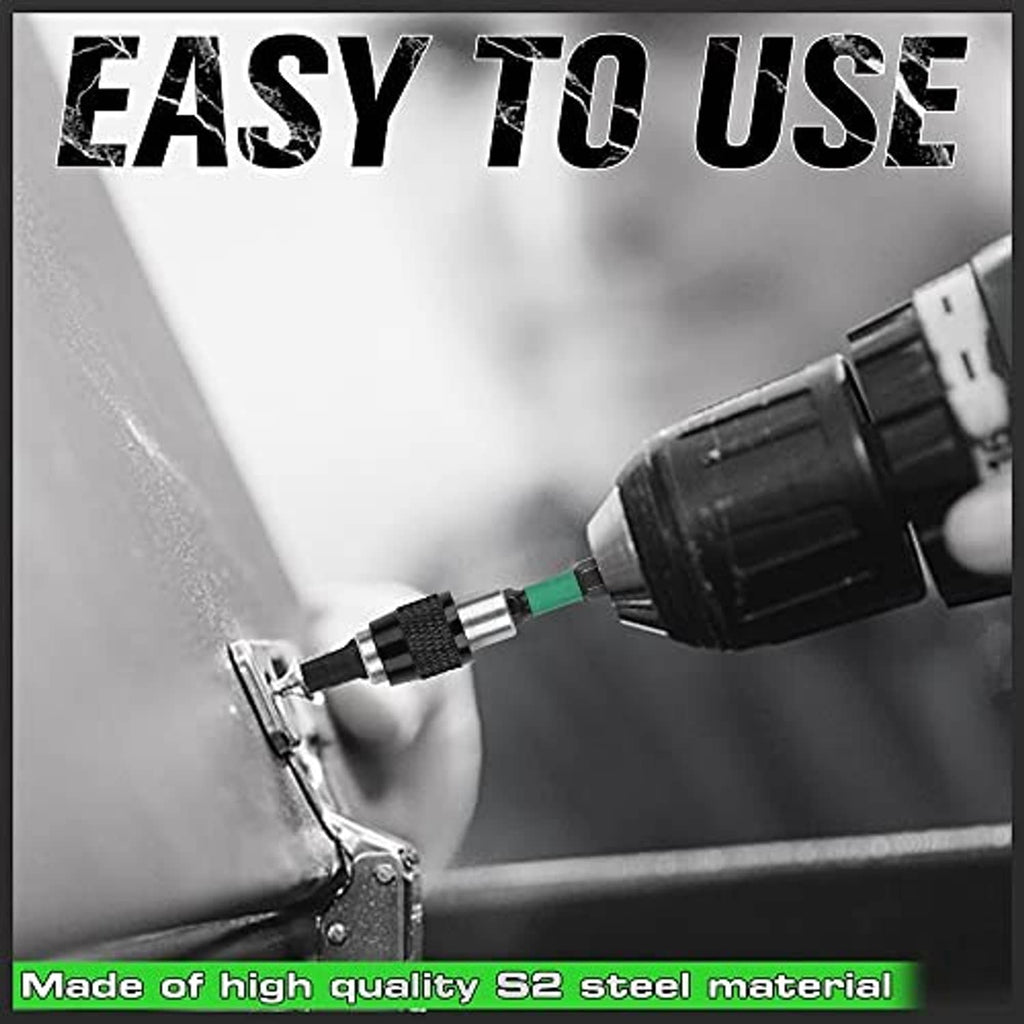 Hex bit fastening a screw with a magnetic extension and green accent