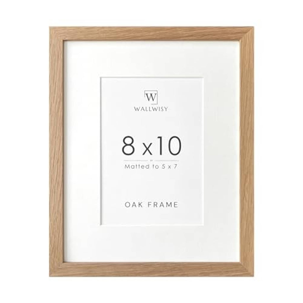 Natural oak 8x10 photo frame with white mat and clean front border