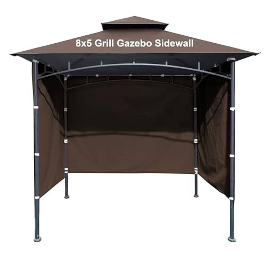 Brown 8x5 grill gazebo sidewall panels on metal frame with canopy roof