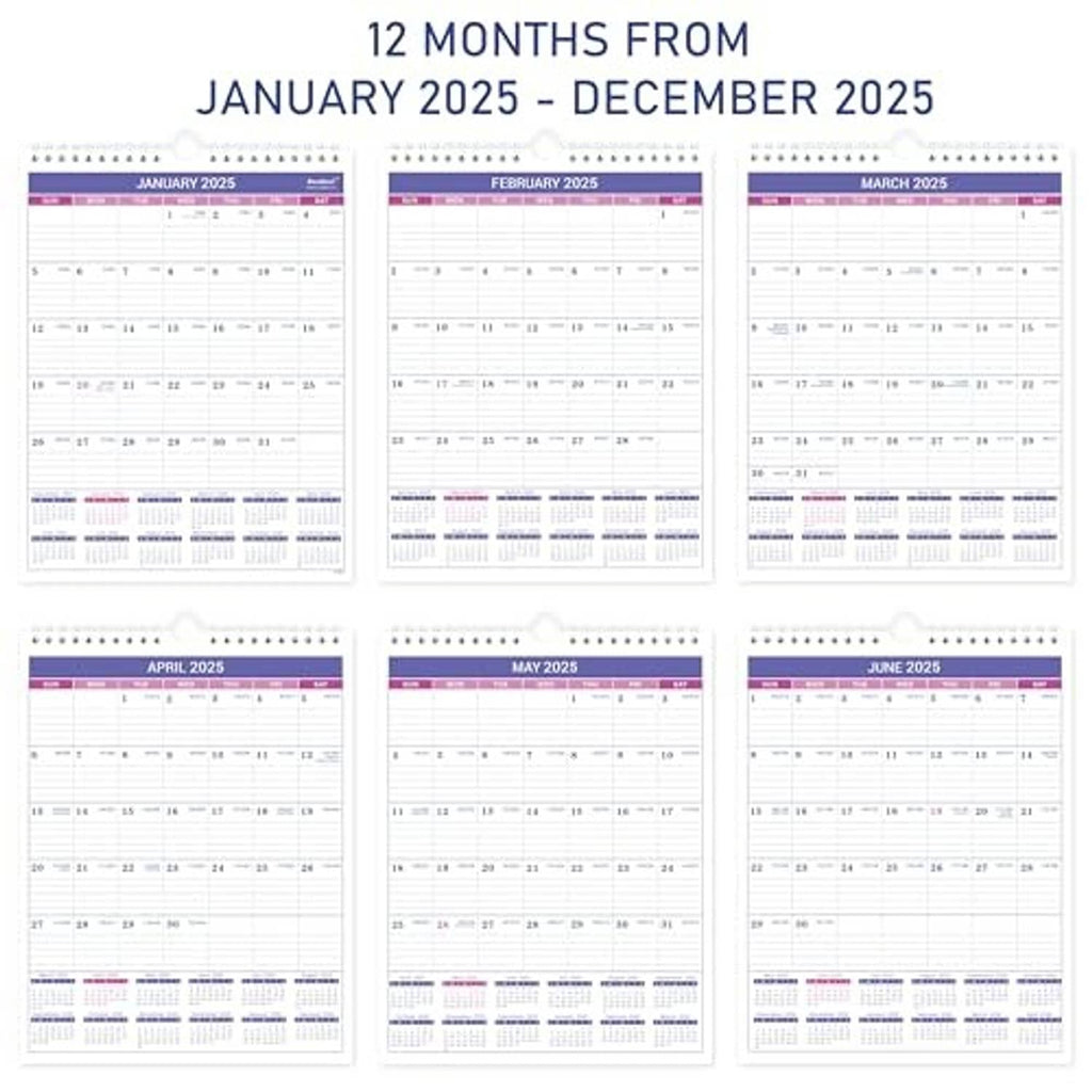Small 2025 wall calendar set, twelve months from Jan to Dec 2025 overview