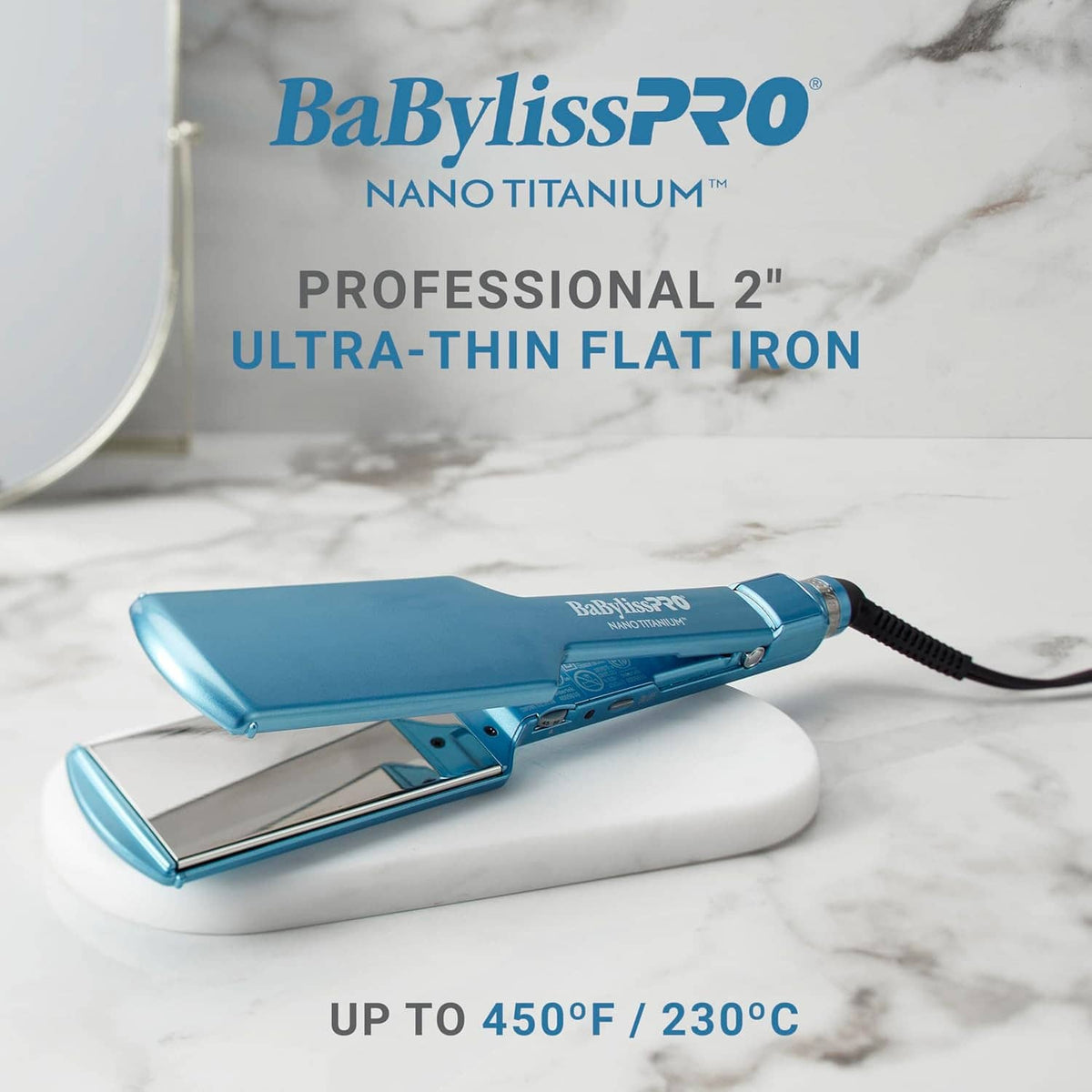 BabylissPRO nano titanium professional 2-inch ultra-thin flat iron, up to 450°F