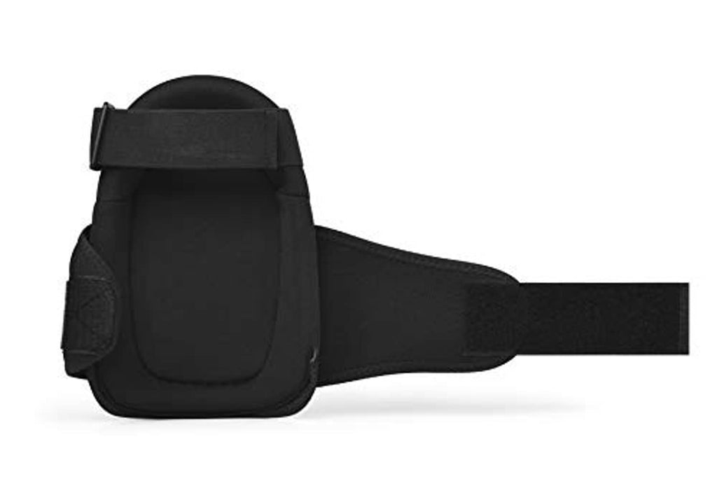 Black knee pad single unit with molded shell and extended adjustable elastic strap