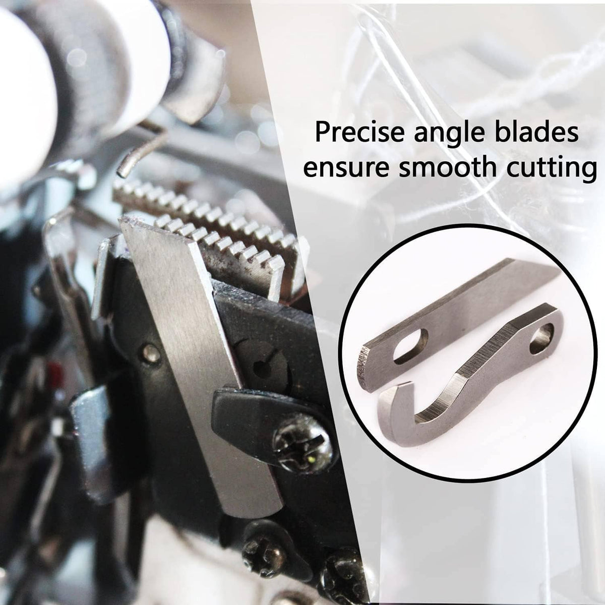 Serger knife blades with precise cutting angle, stainless steel close-up