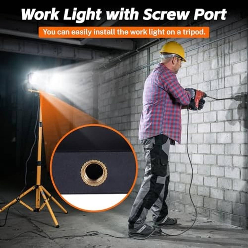 Gray work light with threaded screw port for tripod mounting