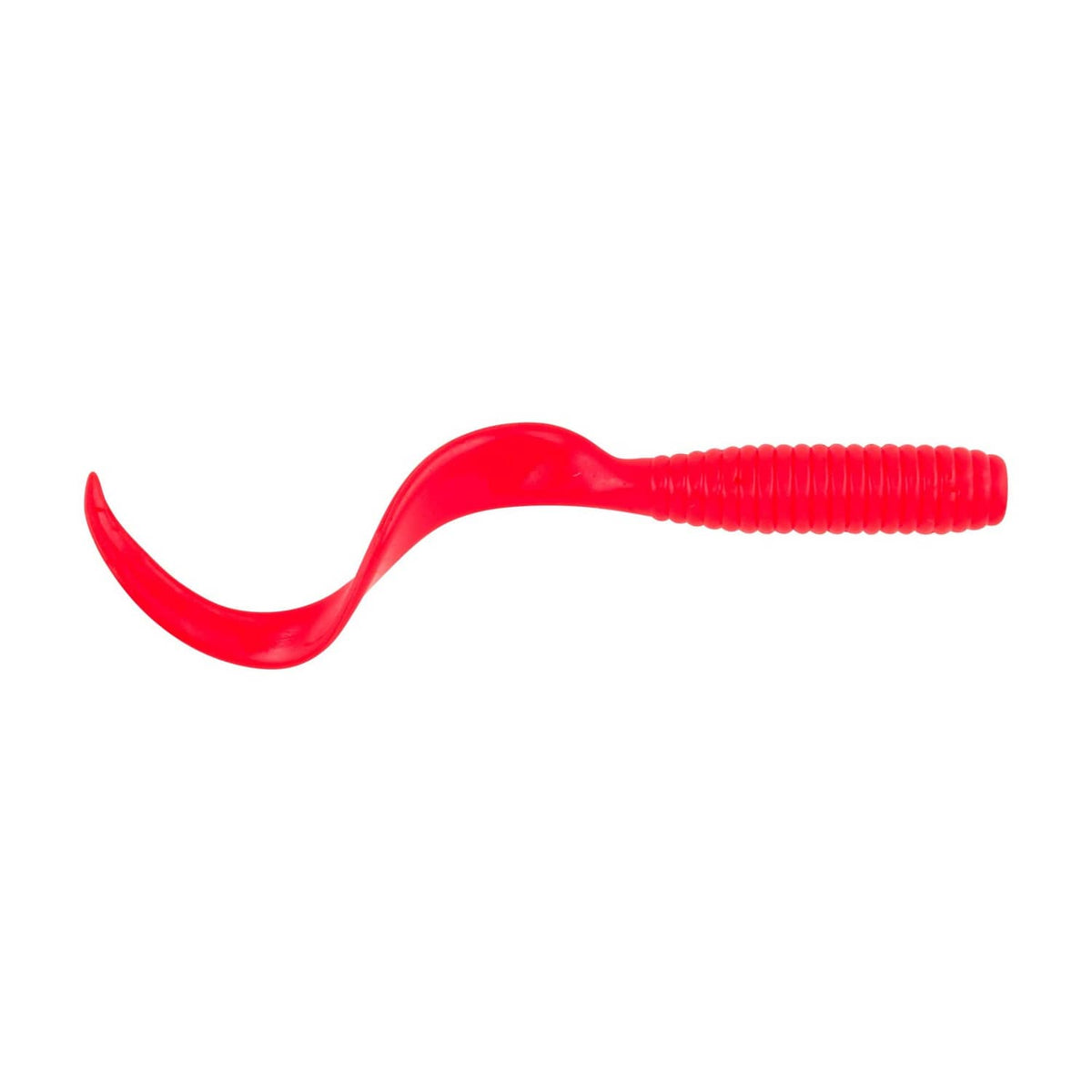 Red soft plastic fishing bait lure with curly tail worm shape