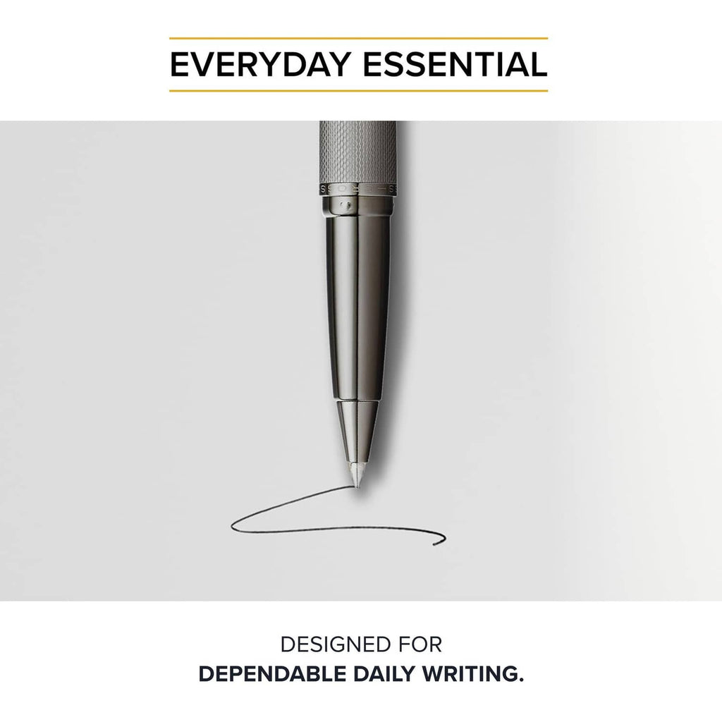 Silver gel rollerball pen refill with fine tip on a blank background