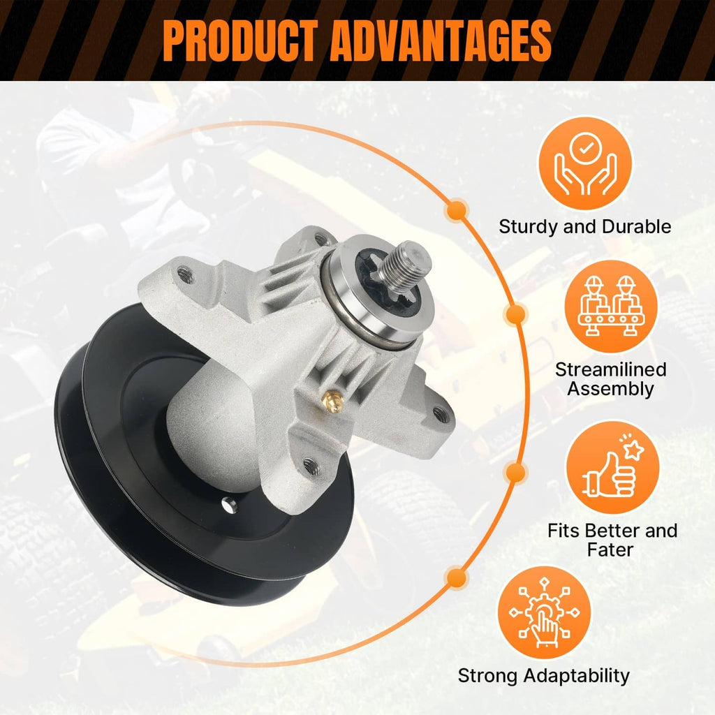 Mower spindle pulley assembly with silver housing and black base