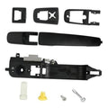 Black exterior door handle and reinforcement plate kit with mounting screws and caps