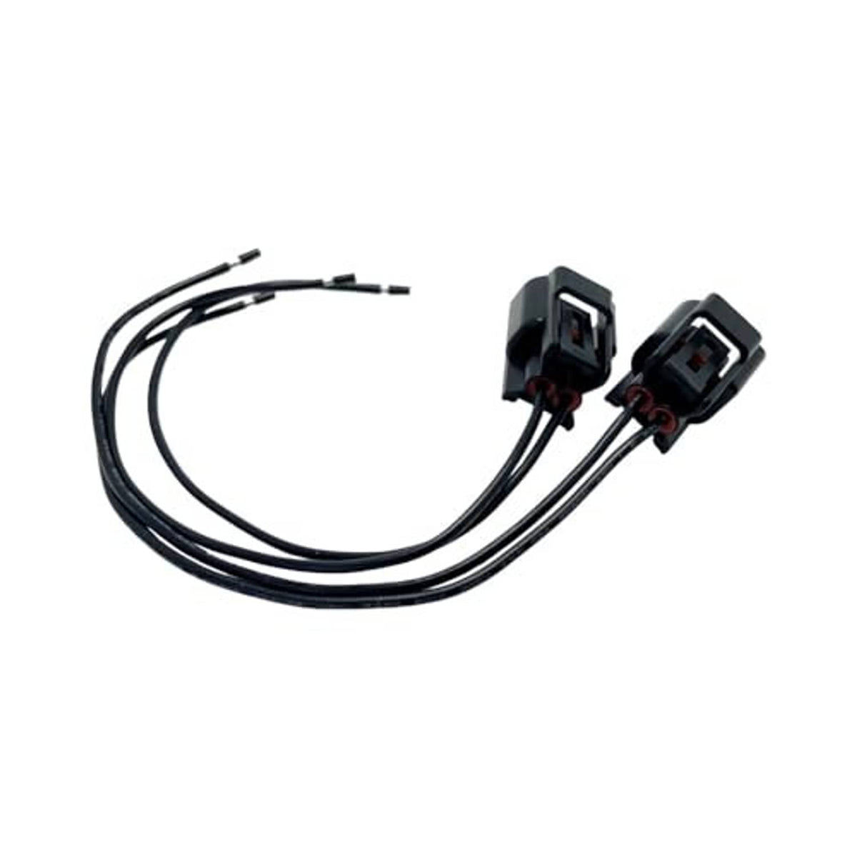 Camshaft position sensor connector wiring harness with two black plugs and exposed terminals