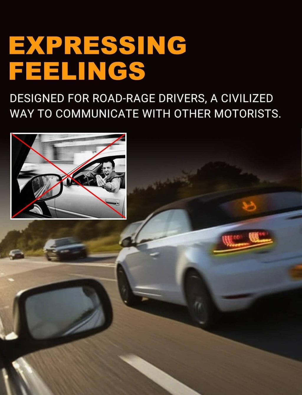 Car rear window amber LED hand-gesture light illuminated